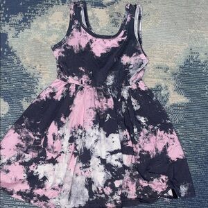 Girls Black and Pink Tie-Dye Tank Dress